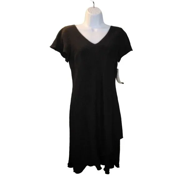 S.L. Fashions Womens Elegant Black Size 8 Petite V-Neck Layered Hem Dress Party - Picture 3 of 12